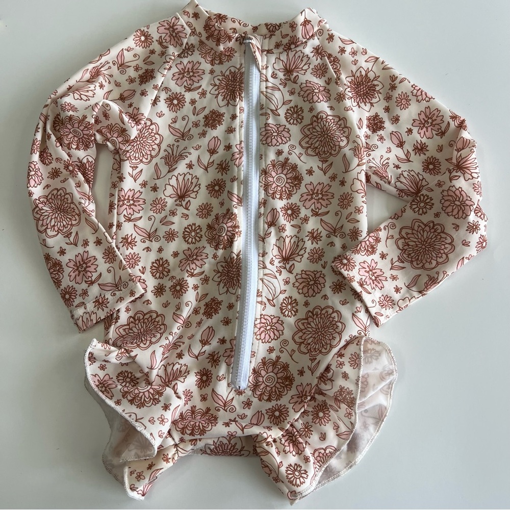 Toddler Baby Girl One Piece Swimsuit Size 18-24 Months Floral Rashguard Neutral